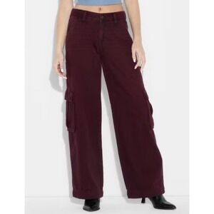 Women's Mid-Rise Wide Leg Cargo Jeans - Wild Fable Burgundy Pants Size 10